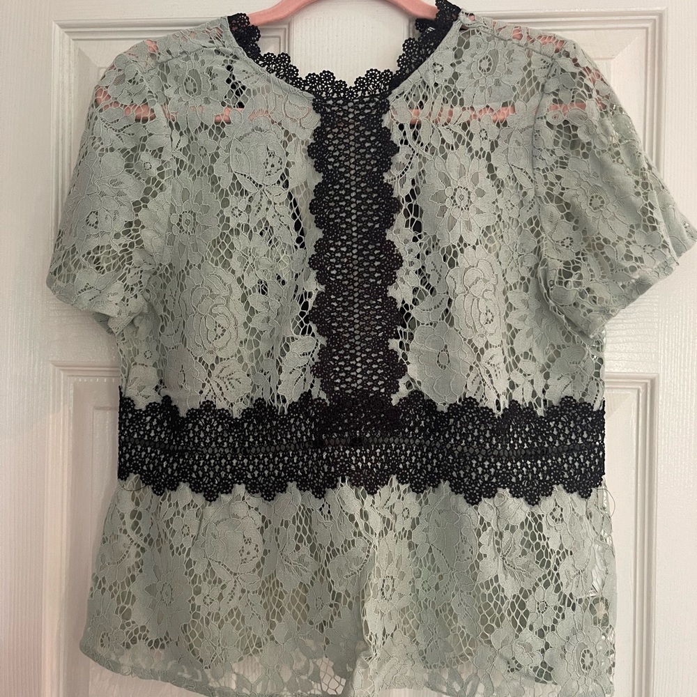 Zara Mint Green and Black Lace Top